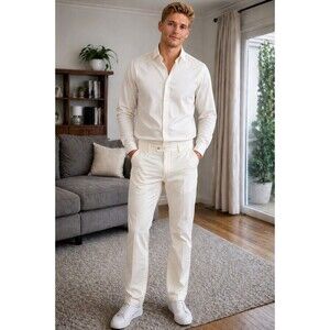 Tagliatore TAG01 Men Ivory Stretch Cotton Slim Dress Pants Trousers IT 54 US 38
